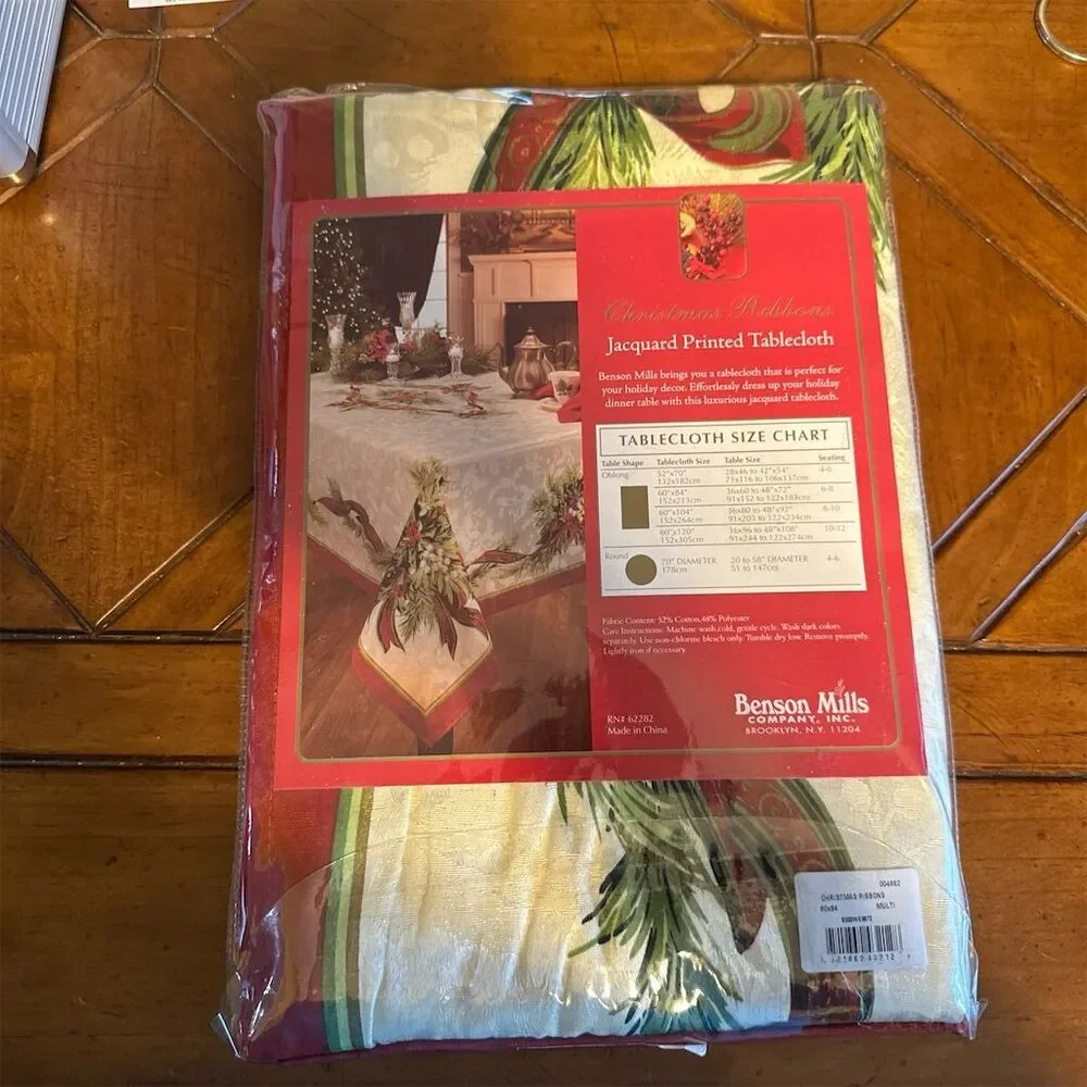 Benson Mills Christmas Ribbons Jacquard Tablecloth Multicolor